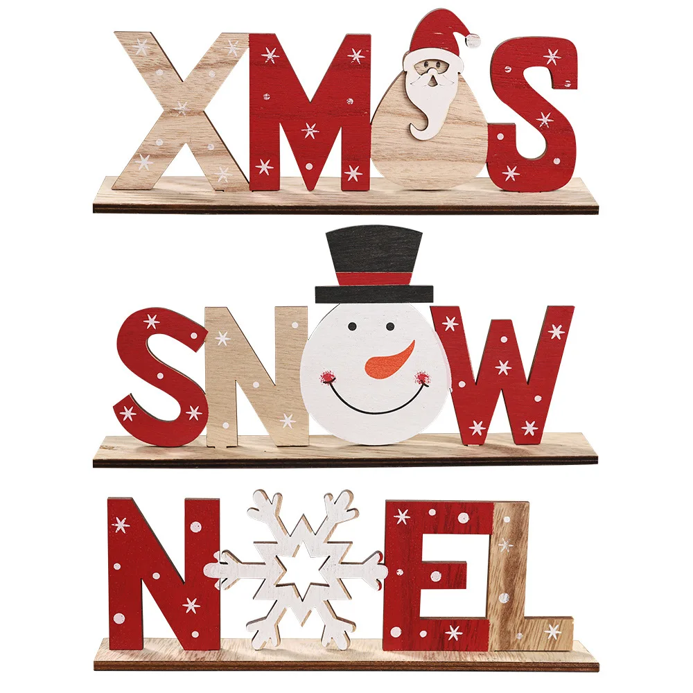 Xmas Letter Wooden Ornaments Wood Crafts for Christmas Home Table Decoration New Year Kids Gift