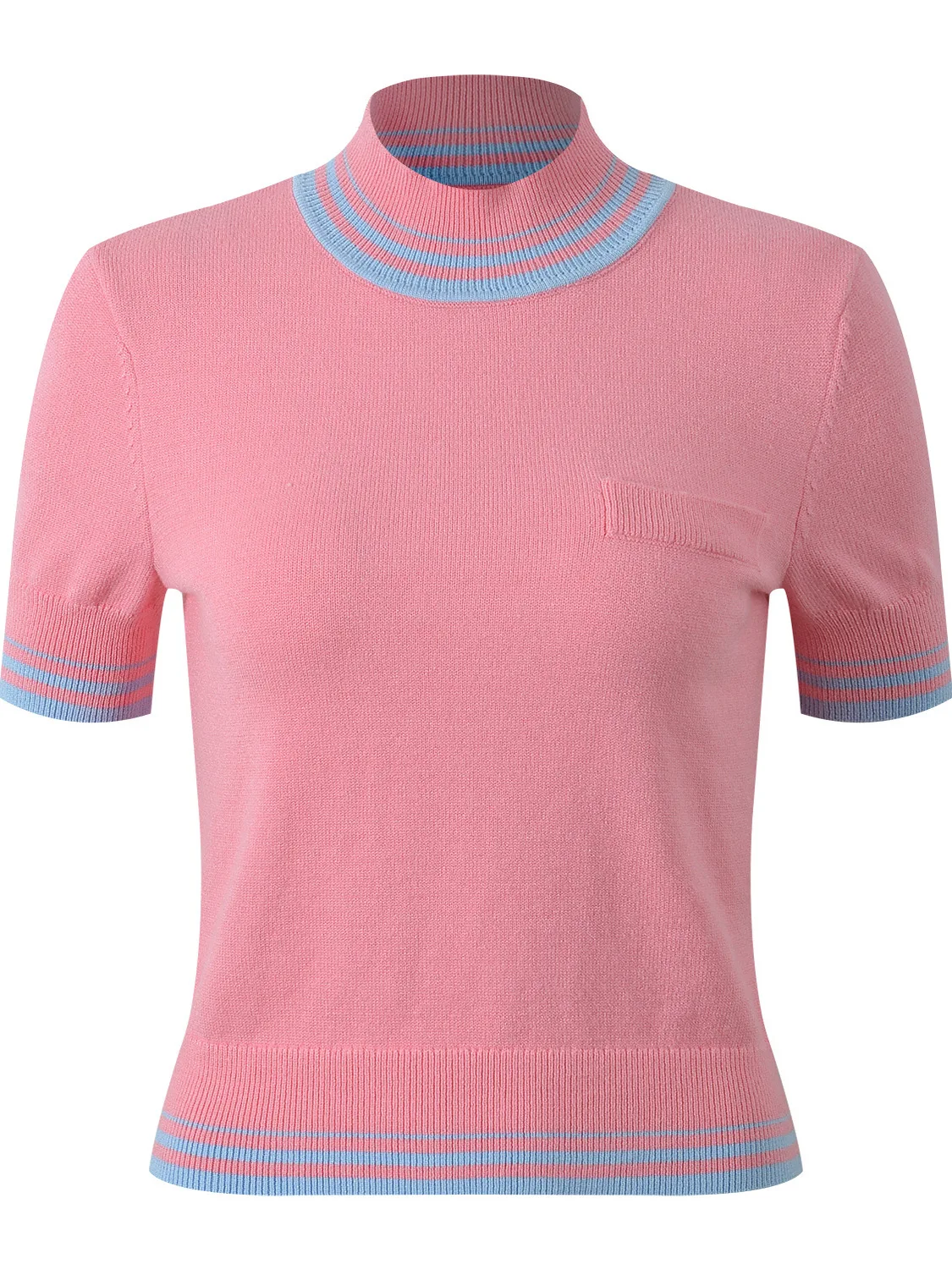 

Faionable Color Blo Knitted ort Sve T-irt 2025 Autumn Season Slim Fit Gentle Sle f High Collar Women's Top