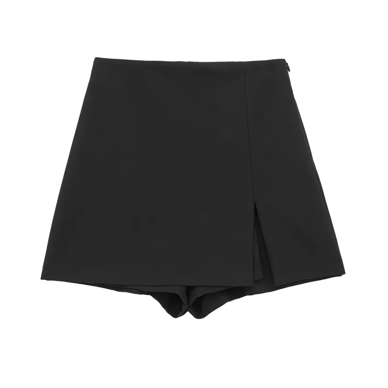 TRAF Black Skirt Shorts Women High Waist Summer Shorts Woman Fashion Streetwear Slit Skorts For Women Elegant Women's Shorts