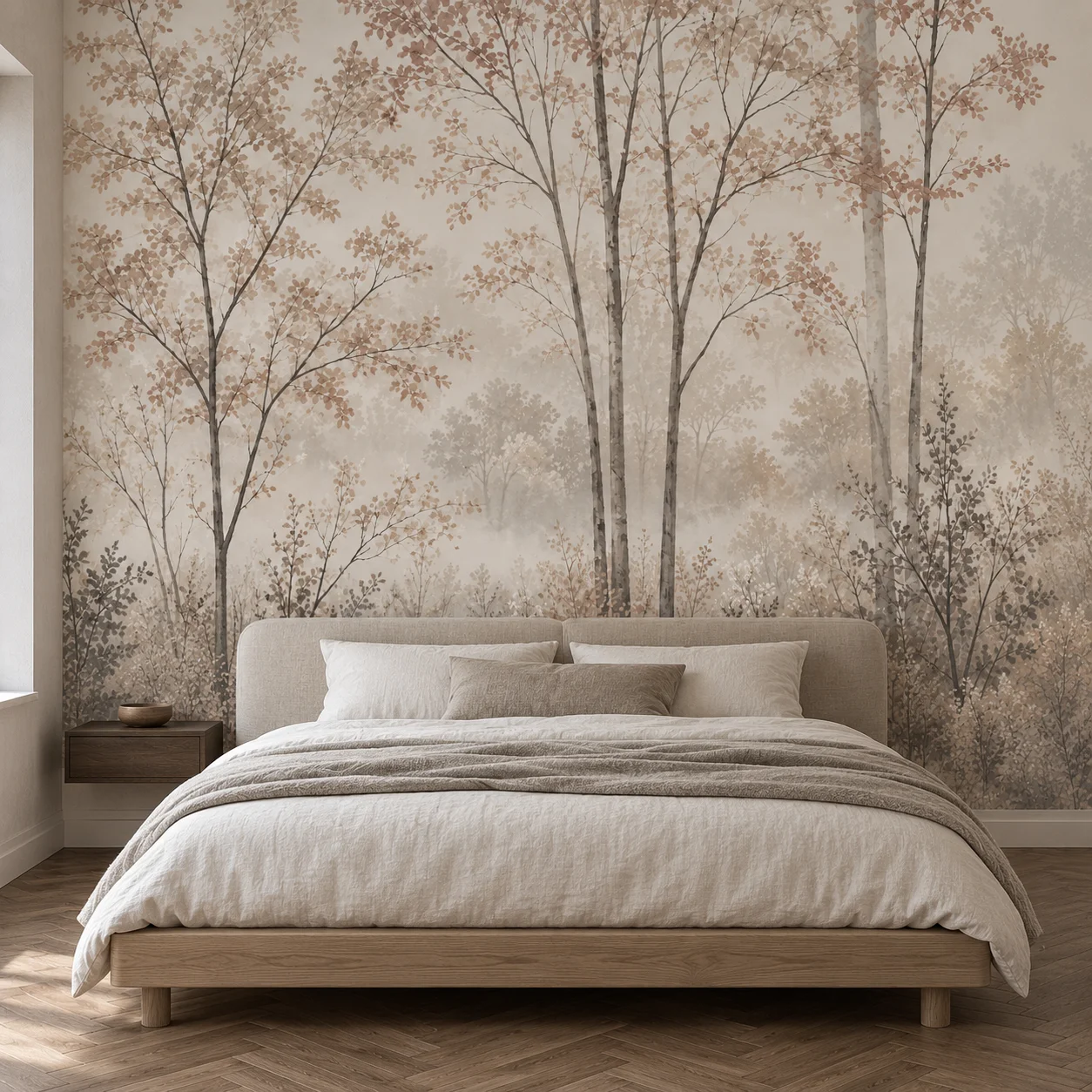 Forest Wall Mural Autumn Trees Tan Botanical Landscape Wallpaper Non Self Adhesive Living Room Bedroom Neutral Canvas Wall Decor