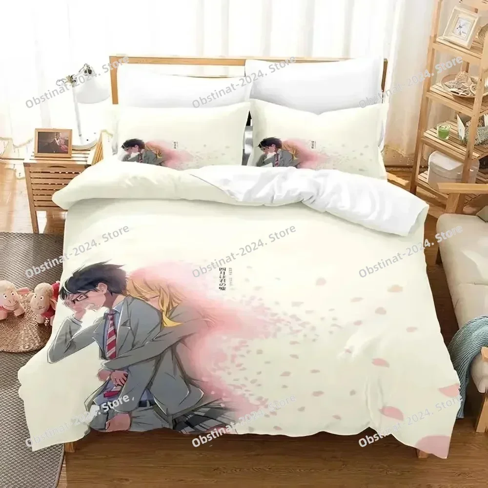 Anime Your Lie in April Bedding Set Print single Comforter Quilt Bed Cover Duvet Cover Pillow Case 3 Pieces Sets Kids Adult Size
