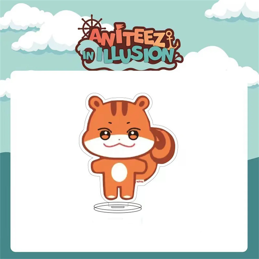 ATEEZ Acrylic Standing Board 12CM ANITEEZ Cartoon Cute Animals Model Round Base Desktop Decoration Yeosang Yunho Kpop Gifts