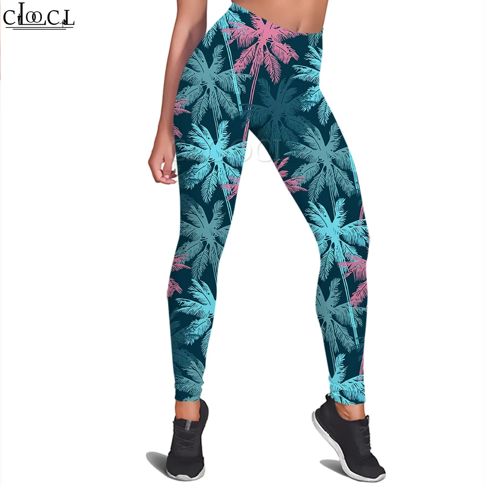 CLOOCL Mode Dames Legging Aquarel Kokospalm Patroon 3D Bedrukte Broek voor Vrouwelijke Workout Push Up Jogging Slanke Legging