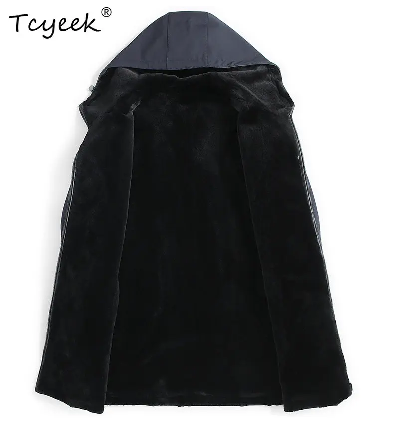Tcyeek Natural NAFA Mink Coat Men Mid-long Parka Business Casual Winter Jacket Hoodie Fashion Whole Mink Mens Coats Slim Fit