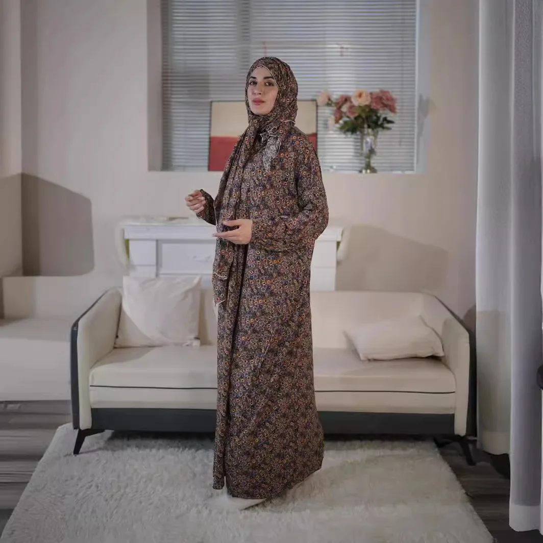 

New Arrival Ice Silk Fabric Oversized Loose Robe Muslim Abaya Women Print Hijab Abaya Dress Dubai Islamic Dresses