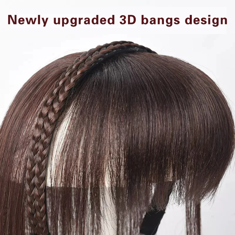 Synthetic Natural Hairpiece With Braids Headband Bangs Fringe Bands Heat Resistant Bangs Clip in Hair Extensions Hairpiece for W