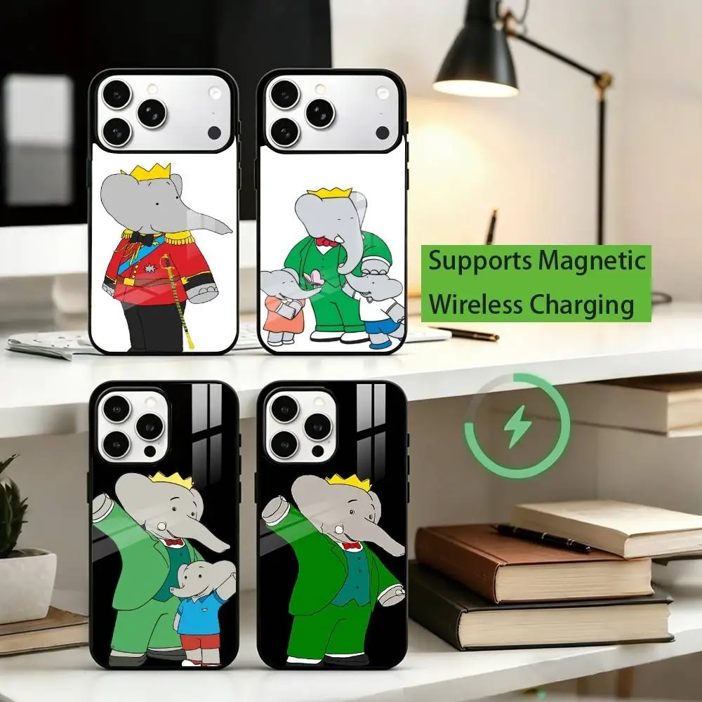 

C-Cute cartoons Babar Phone Case For iPhone17,16,15,14,13,12,11 Plus,Pro Supports Magnetic Wireless Charging