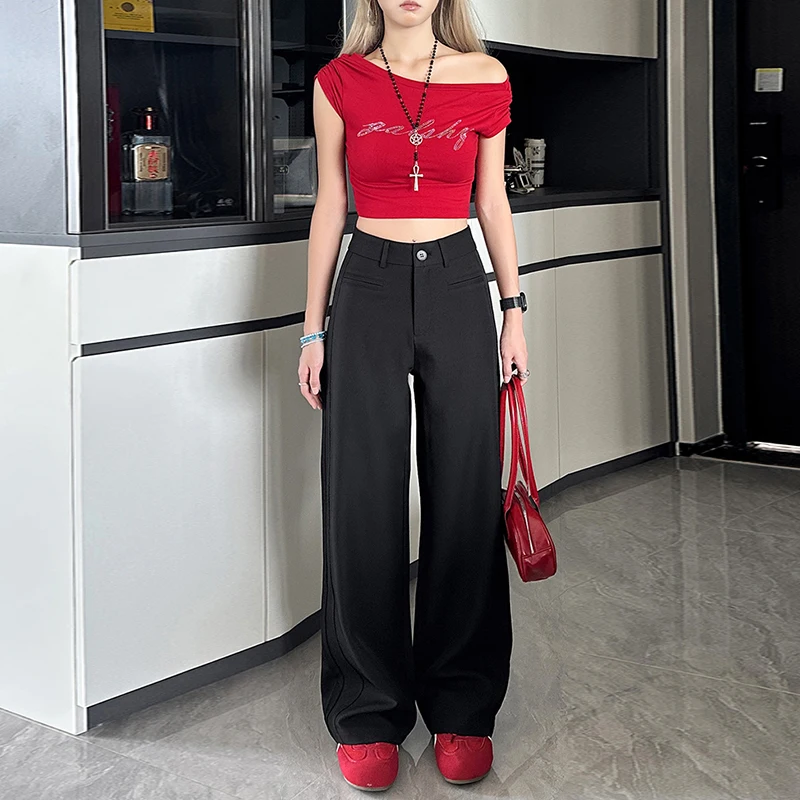 

New Summer Thin Casual Straight Leg Suit Pants For Women'S Loose Fashion Versatile Slimming High-End Hanging Wide Leg Trousers