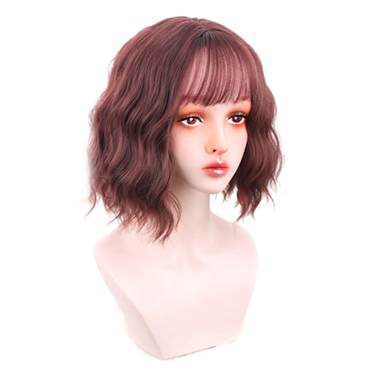 Wig Wig with Bangs for Women, Natural Looking Short Wig, Short Curly Wig for Daily Korea Versions Chocolate