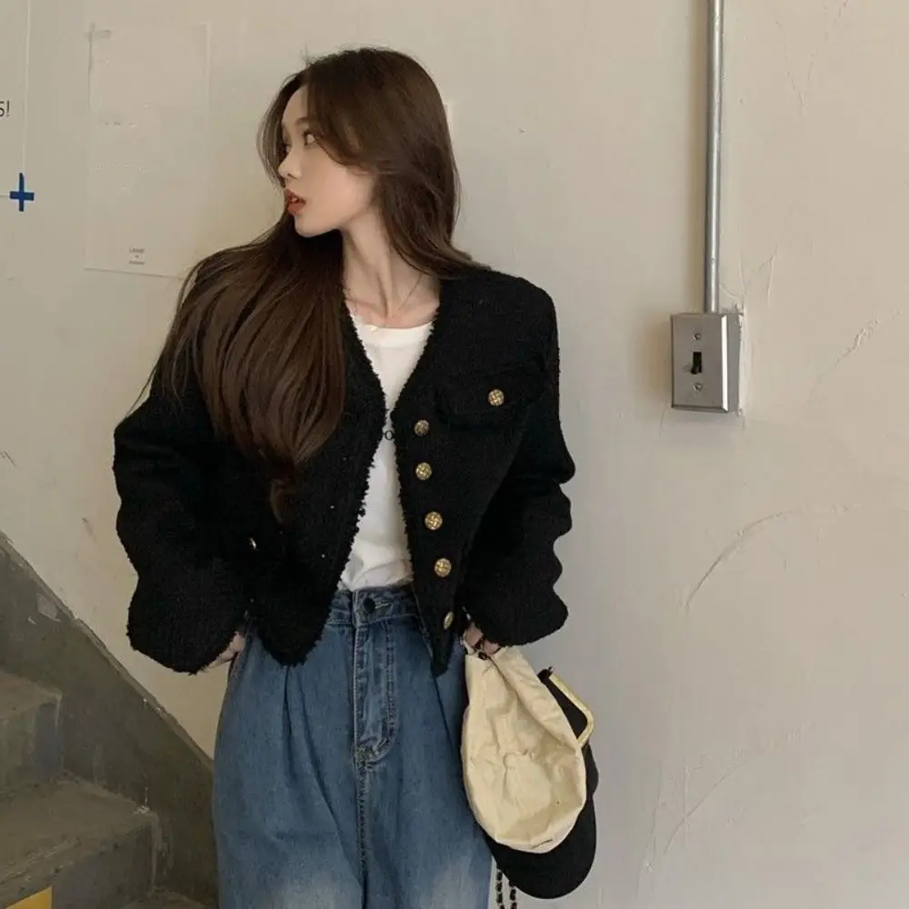 

Fashion Y2k Elegant Jacket Women Korean Tweed Vintage Coats Chic Outerwear Socialite Style Jacket Streetwear