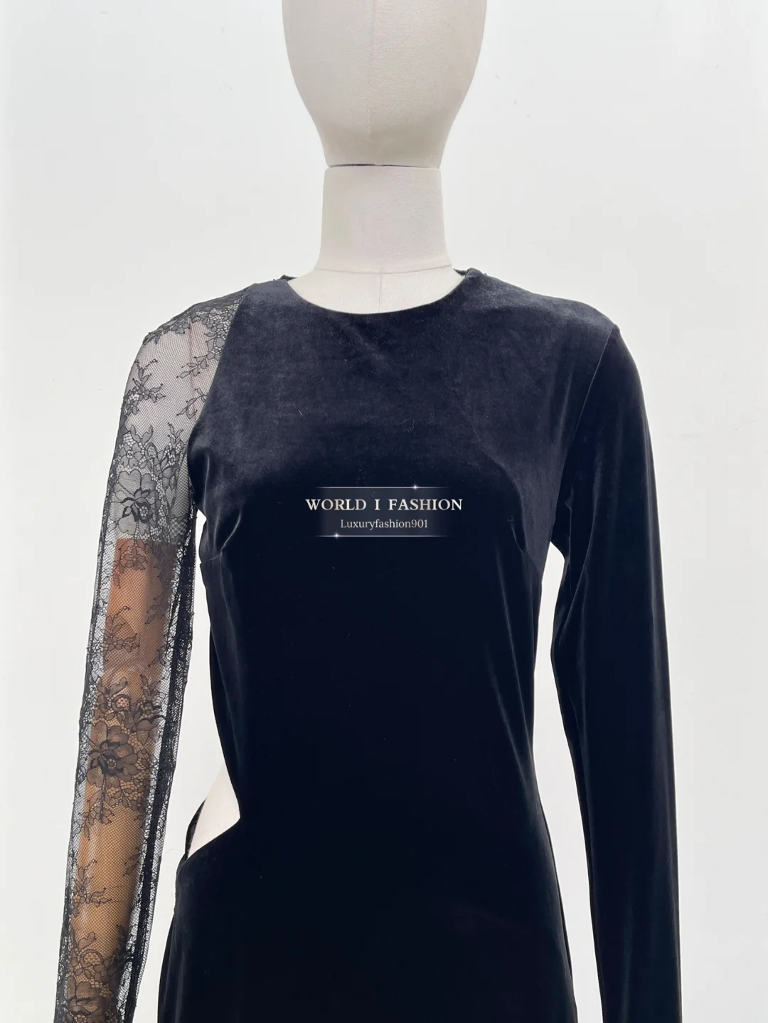Sukienka maxi damska z czarnego aksamitu, z długim rękawem, odkrytymi plecami i koronką, elegancka, wysoka jakość, nowość 2025