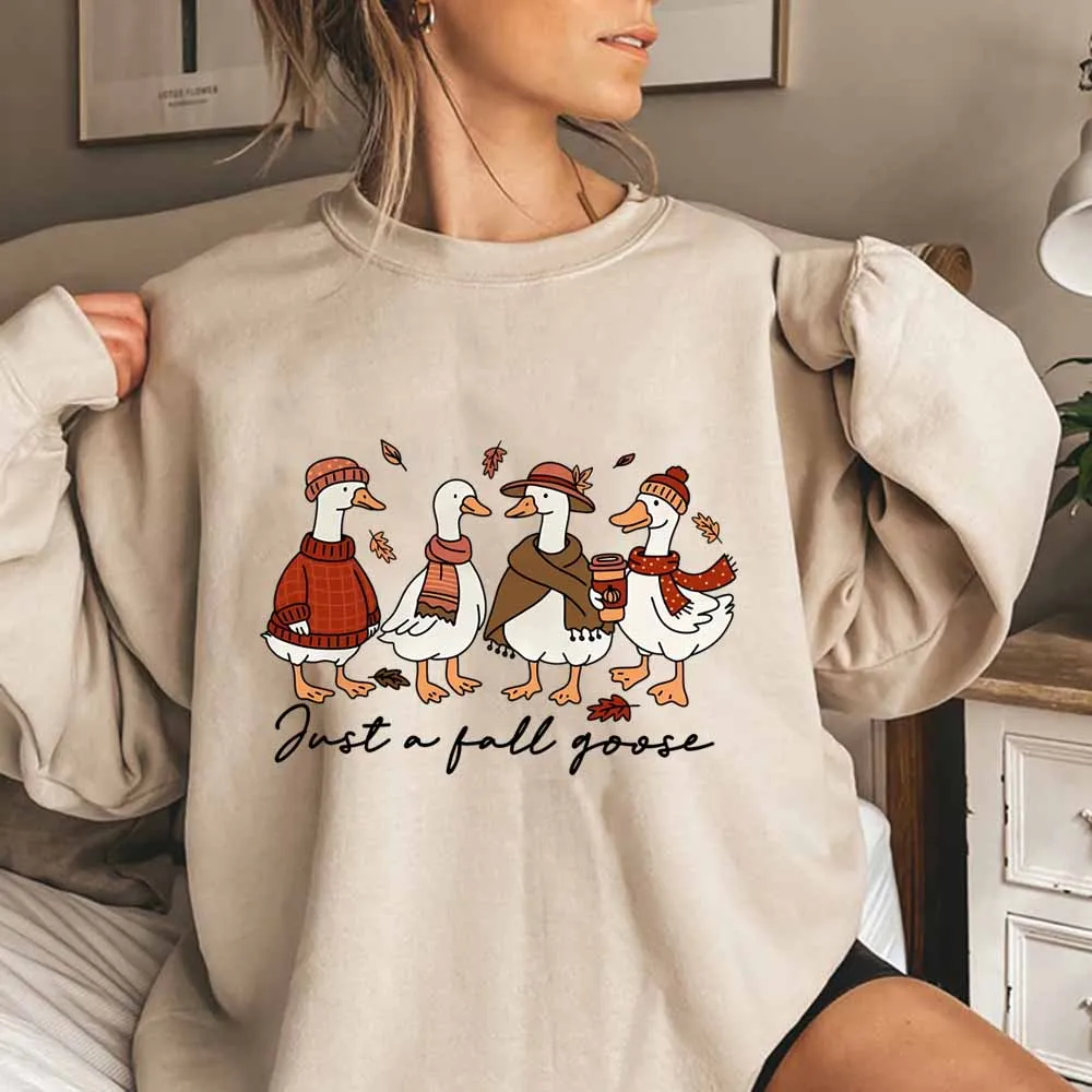

Толстовка Just A Fall Goose, забавный уютный свитер с изображением гуся, милая толстовка с капюшоном из гуся, осенний пуловер с животными, унисекс, толстовки с длинными рукавами