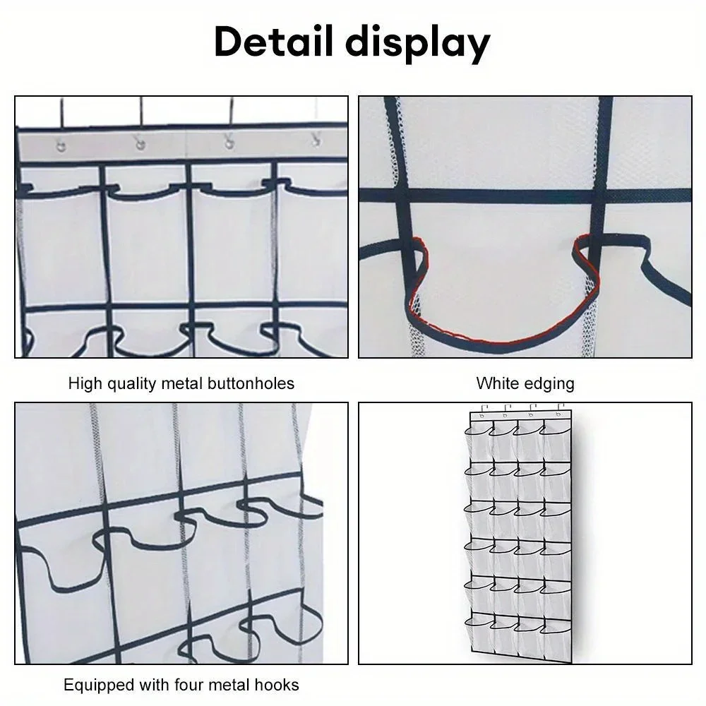 24-Gitter-Wandmontage-Schuh-Organizer für Kleinigkeiten, Stoffschrank, Tasche, Aufbewahrungsregal, Netztasche, transparent, zum Aufhängen über der Tür, Stoffbox – Detail 9