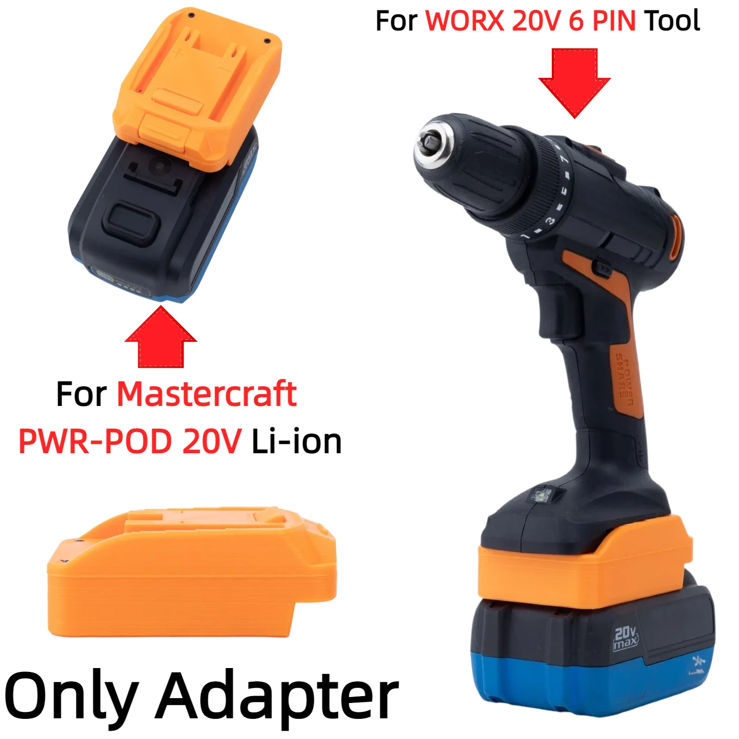 Battery Adapter/Converter for Mastercraft 20v PWR-POD（PWRPOD） Battery Converte To WORX 20V 6 PIN Cordless Drill Tools Accessory