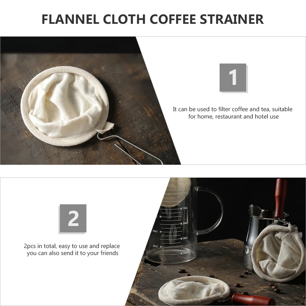 

2pcs Coffee Filter Bag Stainless Steel Round Ring Flannel Cloth Leakproof Reusable Tea Strainer Home Hotel Kitchen Bar