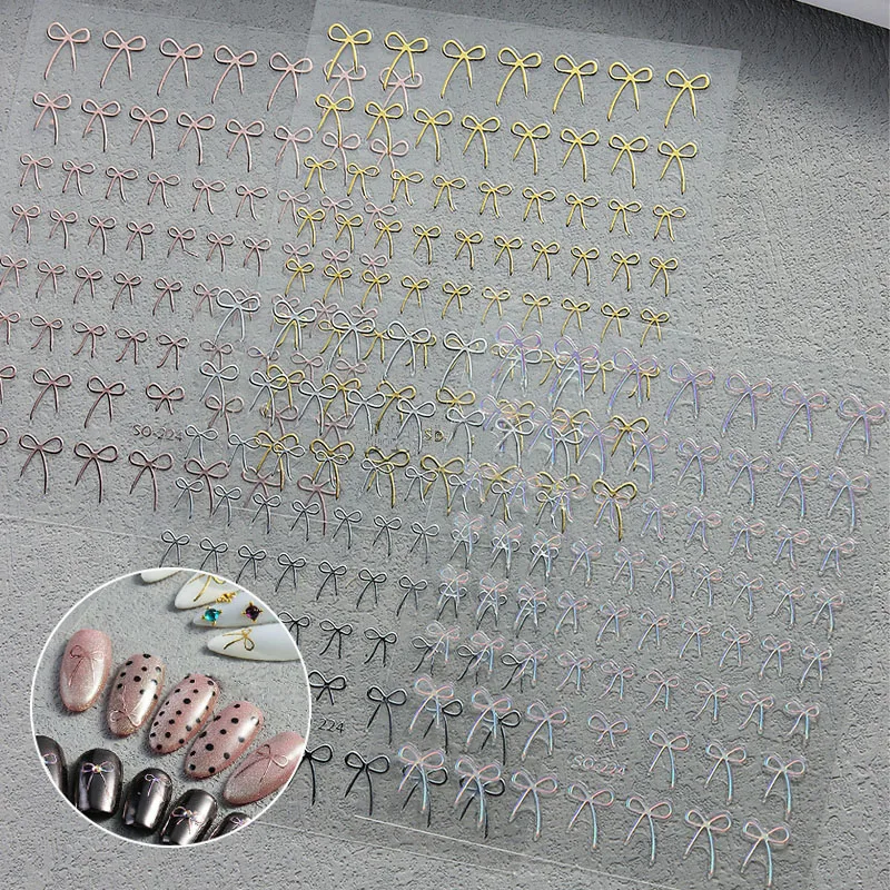 8 szt. Naklejek na paznokcie z kokardkami w różnych kolorach Y2K Czerwony Czarny Różowy 3D Urocze Kokardki Złoty Efekt Laserowy Ozdoby do Manicure ZJT12