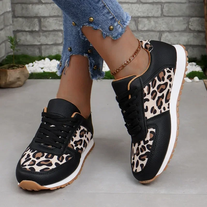 Vendita calda Sneaker da donna 2023 autunno inverno scarpe da donna Comfort Soft Sneakers Lace-up leopard Flats Outdoor scarpe da donna Zapatos