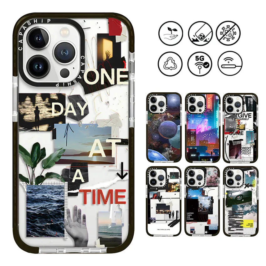 Travel Illustration Puzzle Label Case For iPhone 16 15 14 13 12 11 Pro X XS XR Max 7 8 Plus SE Soft TPU Shockproof Back Cover