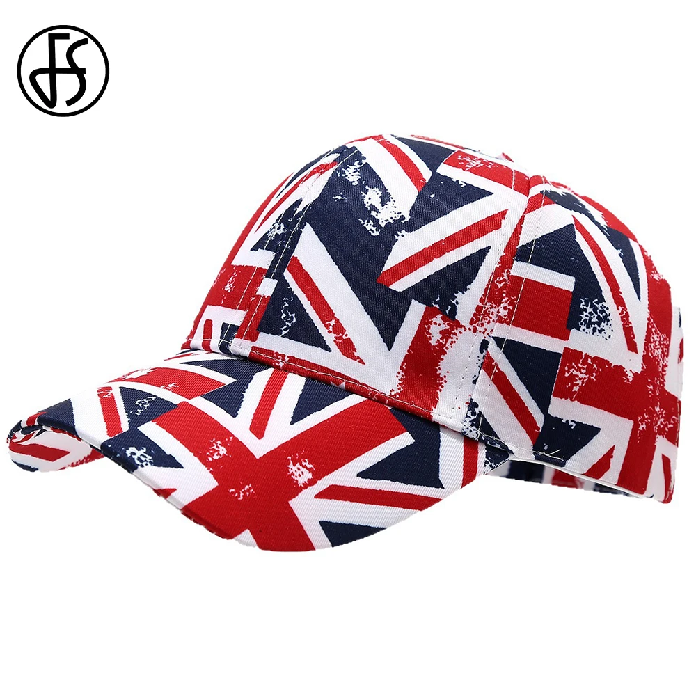 FS Blue Red British Flag Print Baseball Caps For Men American Street Women Hip Hop Cap Outdoor Travel Trucker Hat Gorras Mujer