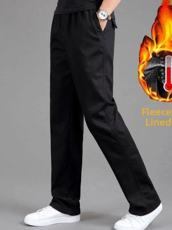 

Thiened Fce Winter Casual Pants Men's Loose Fit Outdoor Sports Straight Leg Multi-ket Thiened Casual Trousers