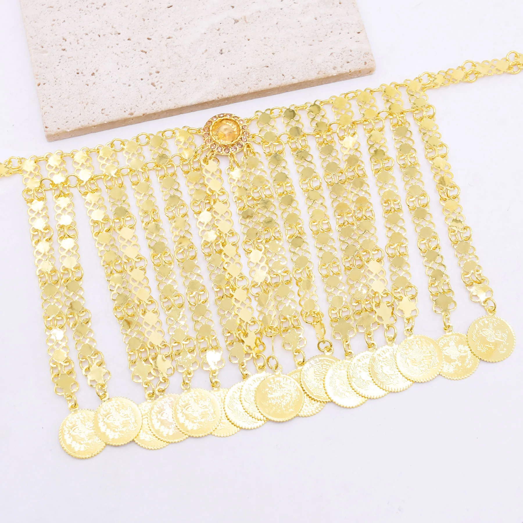 المتخصصة الرجعية العرقية نمط الوسطى الآسيوية الزفاف العملات الذهبية شرابة قلادة طويلة مبالغ فيها قلادة مأدبة العروس الملحقات