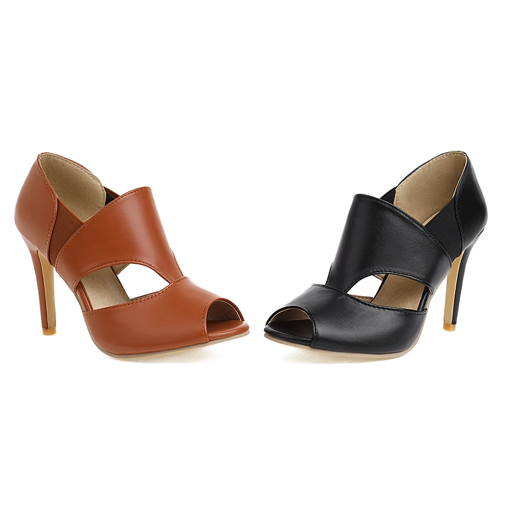  Summer Mature Brown Black Women Formal Sandals Slip on High Heels Office Lady Nude Shoes Plus Big Size 11 43 46 48