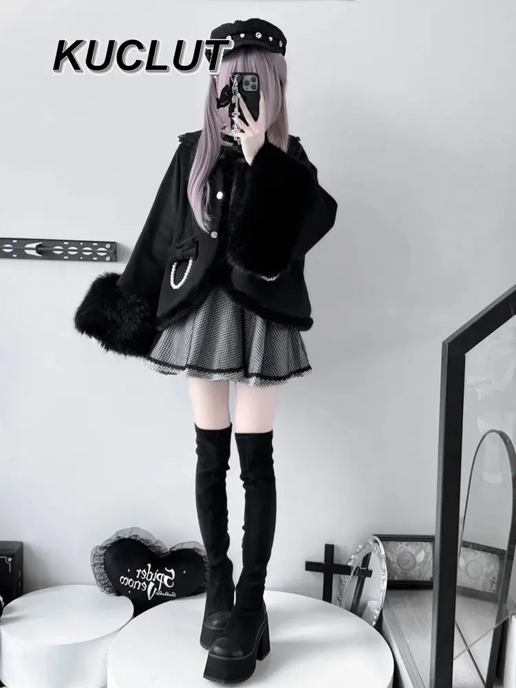 Ciepły płaszcz dla dziewcząt, zimowy, gruby płaszcz damski, styl subkultury japońskiej, koronkowy płaszcz damski, kokarda, szalik z płatkiem śniegu, kurtka codzienna.