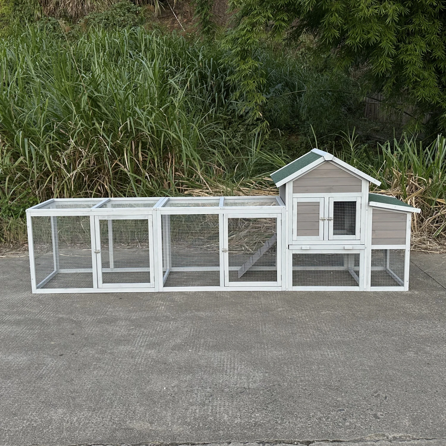 Large Gray Wood Chicken Coop Hen House with Nesting Box