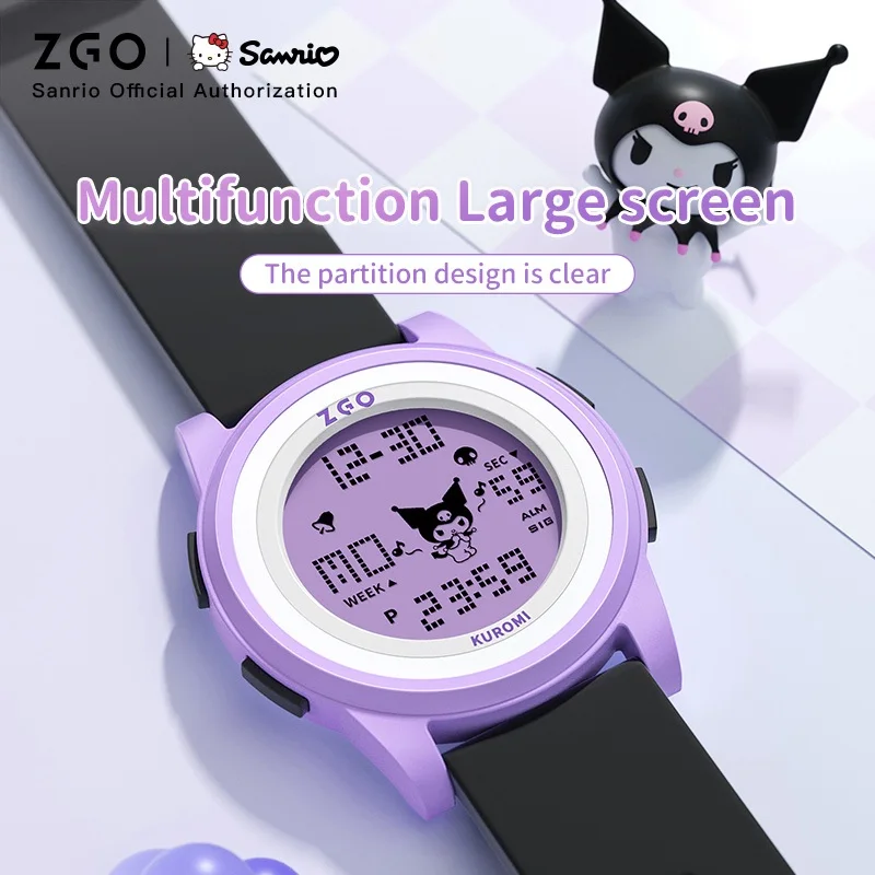 Zgo X Sanrio Kuromi Kids Watch Sports Digital Wristwatch 50M Waterproof Date Display Chronograph for Gift 8591