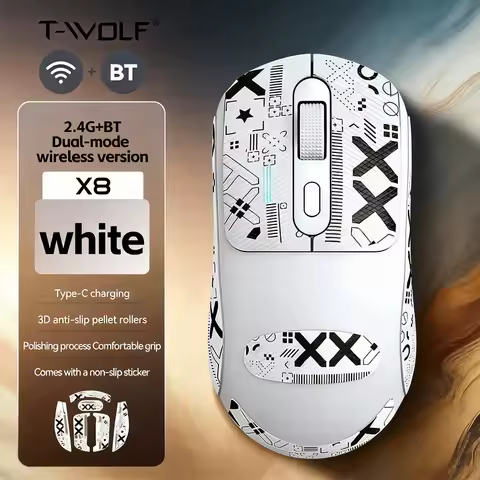 X8 Lightweight Wireless Gaming Mouse with 3 Mode 2.4G USB-C Wired BT 26K DPI PAW3395 Optical Sensor for PC/Laptop/Win/Mac