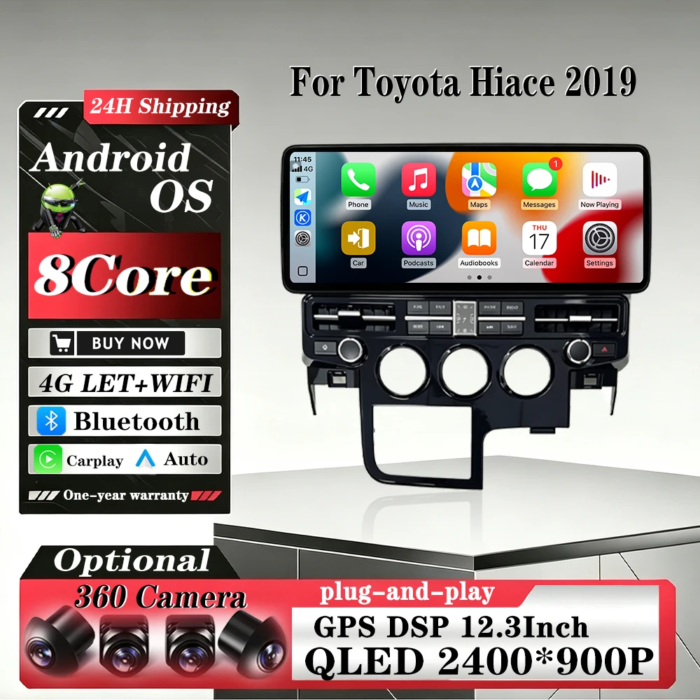 Android 16 System Car Radio Multimedia Player For Toyota Hiace 2019 GPS Navigation BT WiFi QLED Touch Screen Auto Tools