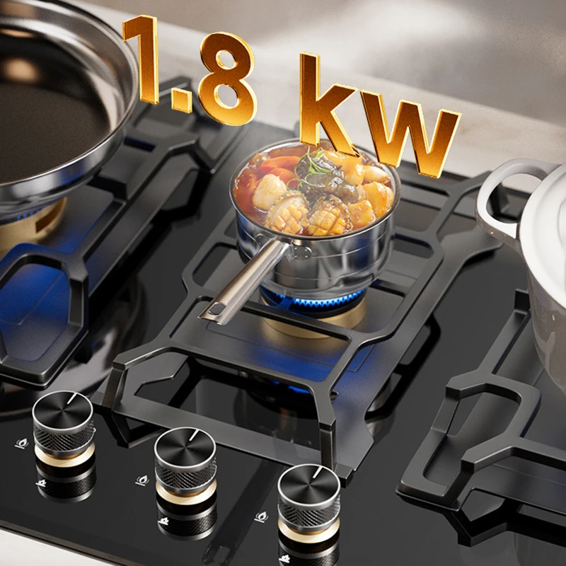 High-End 900mm Built-in Gas Stove, LPG/NG with Child Safety Lock & Flameout Protection, Tempered Glass for Home Kitchen