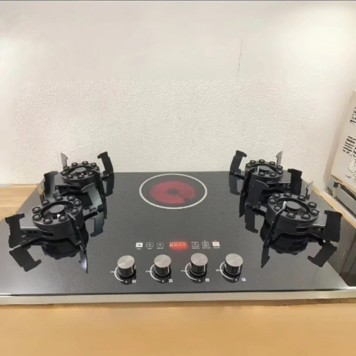 X Electronic Ignition 4-gas 1-electric Multifunctional Desktop/embedded Gas Stove, 5-head High Flame Flip Magic Disc Stove