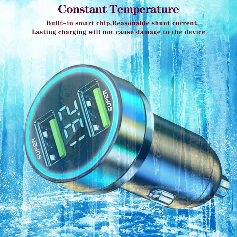 120W 2Port USB Digital Real-time Voltage car charger QC3.0 car Super Fast charger for Phones Car cigarette lighter adapter