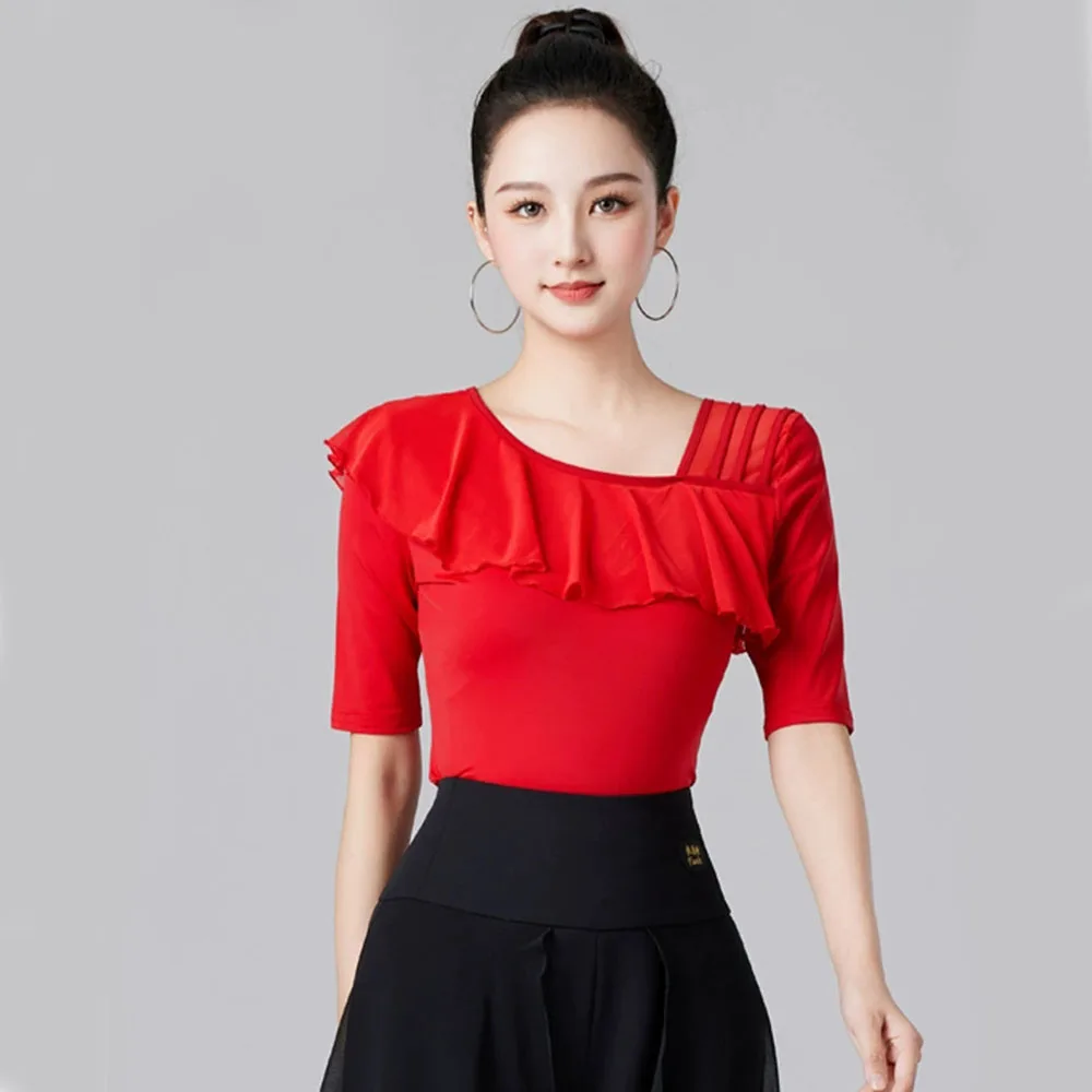 haut-de-danse-latine-pour-femmes-nouvelle-robe-d'ete-pour-salle-de-bal-robe-d'entrainement-de-danse-sociale-robe-de-danse-moderne-a-manches-courtes-creatif-flexible-et-confortable-style-exagere-magnifique-leger-cors