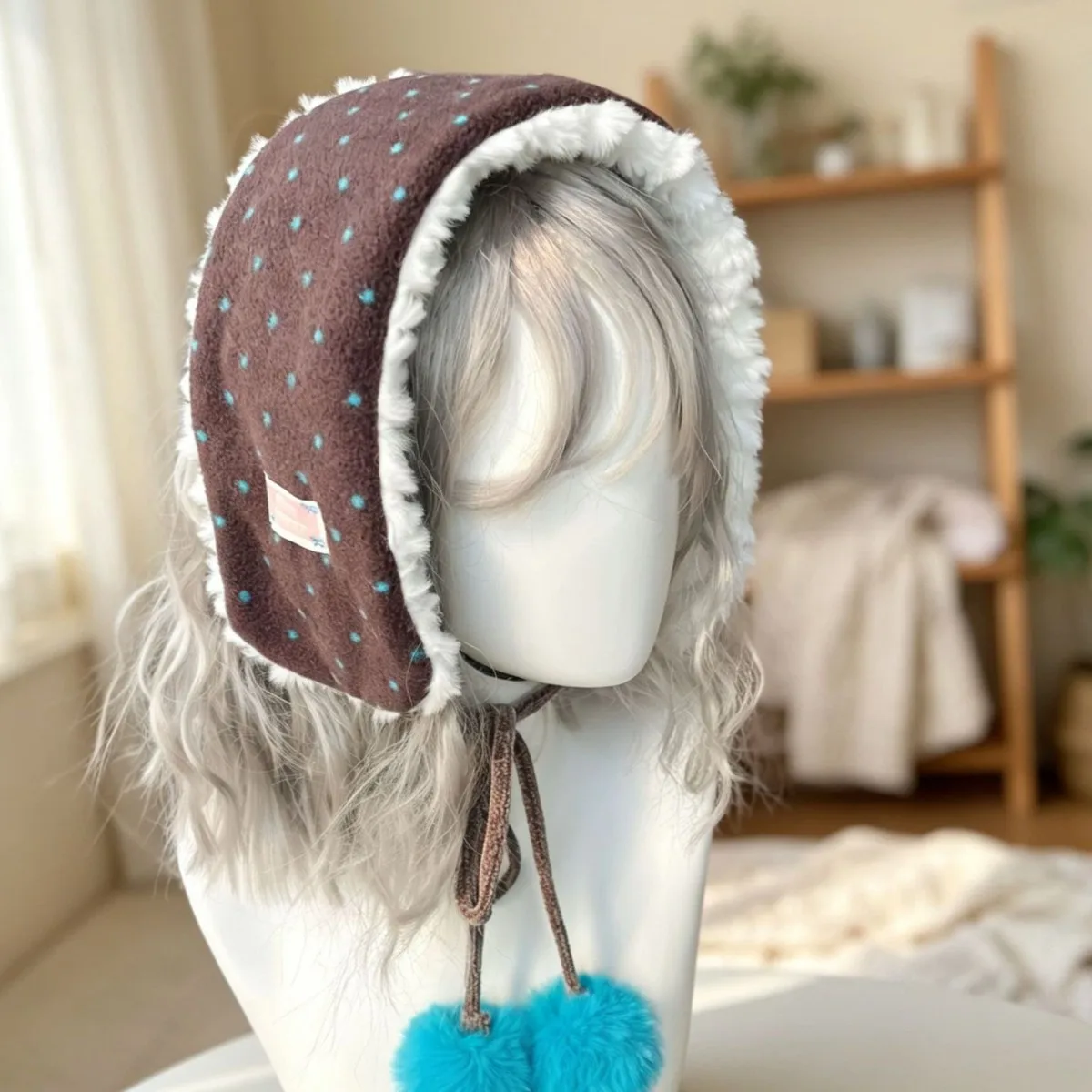 Winter Women Cute Polka Dot Plush Scarf Sweet Kawaii with Pom Poms Soft Neck Warmer Daily Commute Snow Parent Child Earmuffs