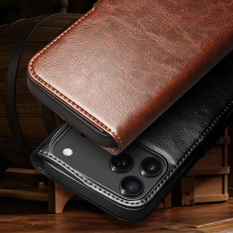

Qialino Genuine Leather Phone Case For Iphone Air 17 16 15 Ultra Plus Business Style Fashion Luxury With Card Slots Cover