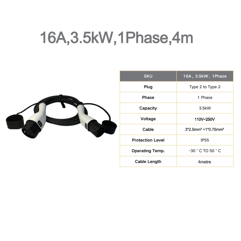 FITMPH EV-Ladekabel Typ 2 zu Typ 2, 3,5kW 16A 1-Phasig 4m, Mit Aufbewahrungstasche, IEC62196-2 EV-Ladekabel für Elektro- und Plug-in-Hybridfahrzeuge – Detail 1