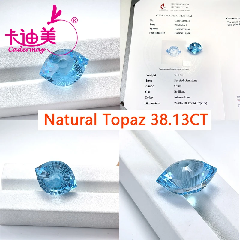 CADERMAY Irregular Shape Natural Blue Topaz Loose Stone With GRC Certificate  Beads For Jewelry Making