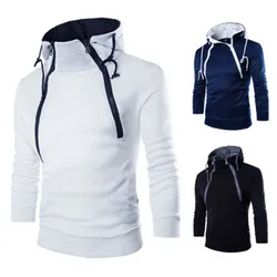 Men's Hoodies Long Sleeve Sweatshirts for Men Zipper Hooded Pullover High Neck Mens Sweatshirt Top Jacket Coat Black Sweater