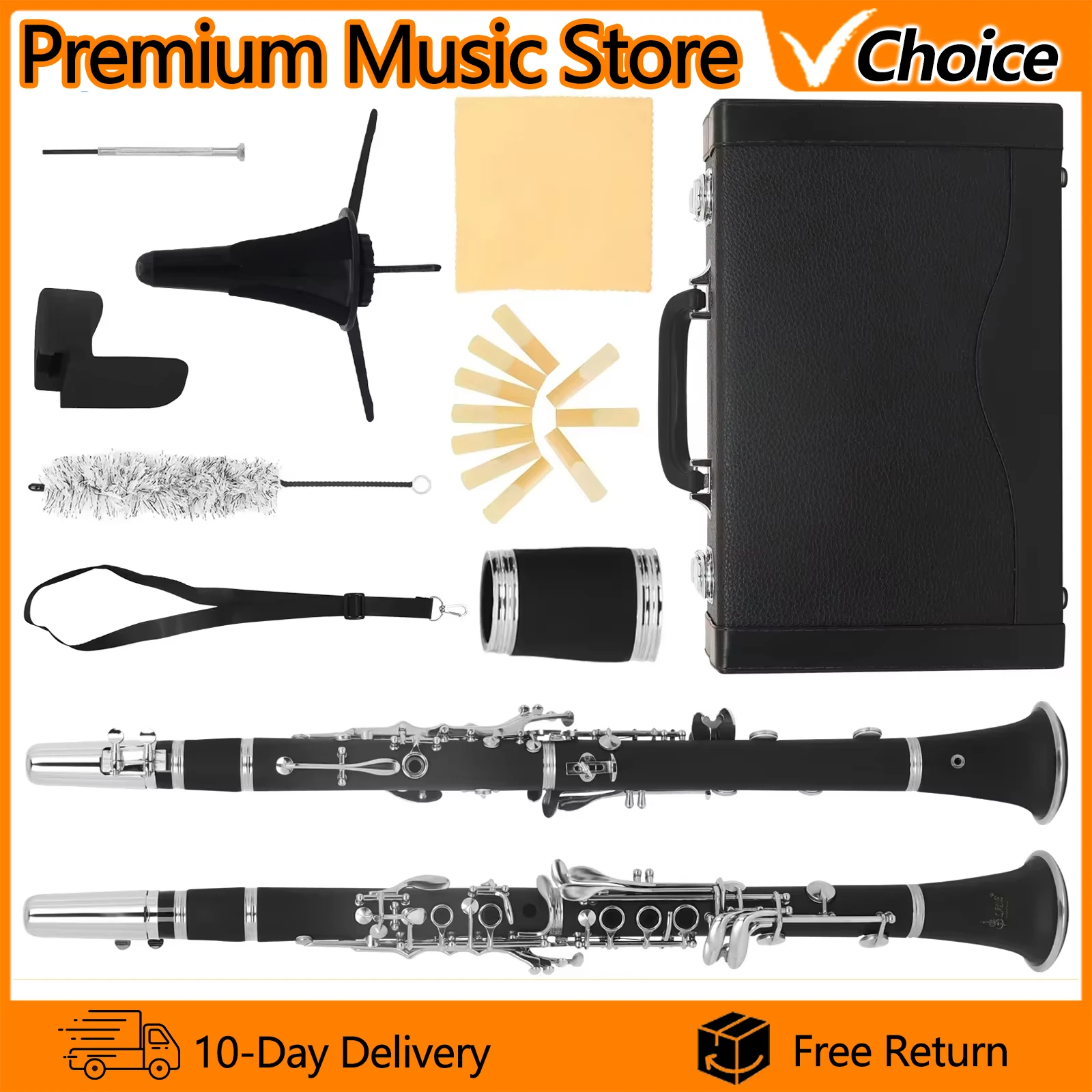 SLADE 17 Keys Clarinet LDC810 C Key Clarinet Professional Wind Instrument Bakelite Body White Copper Key with Box Reed Accessory