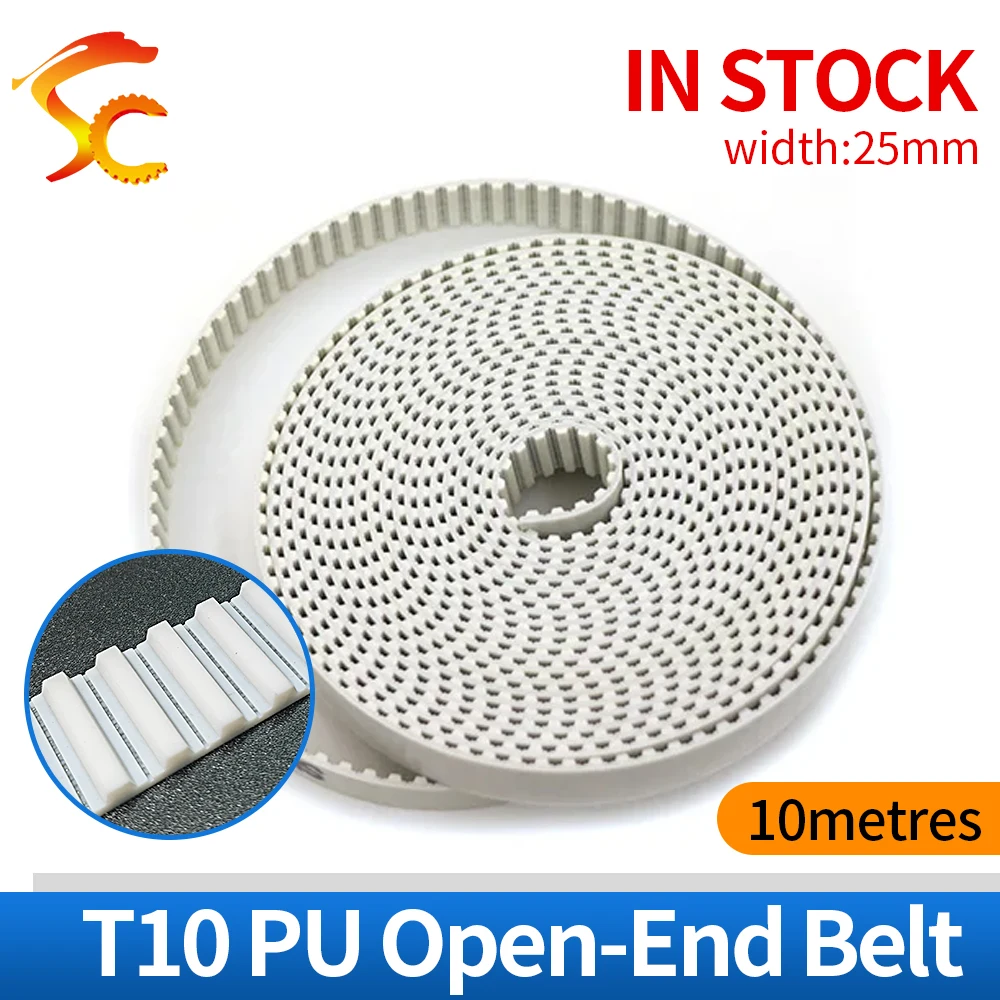 10Meters T10 timing belt T10-25mm pitch=10mm Width 25mm T10 open timing belt PU with steel core Metric trapezoidal