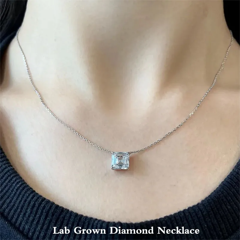 

2-каратное DEF VS-VVS огранка Asscher CVD HPHT, выращенное в лаборатории бриллиантовое ожерелье, сертификат IGI, платиновое ожерелье-пасьянс 950 Asscher Cut