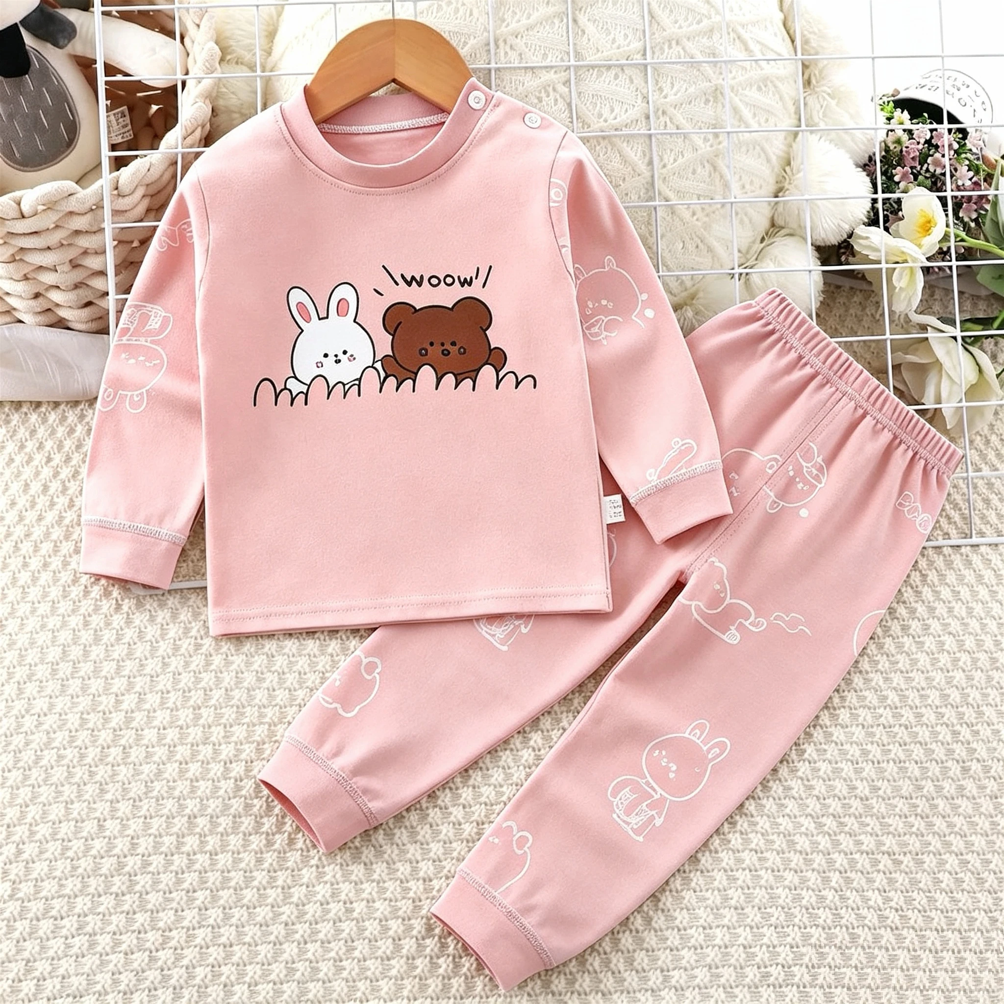 Cartoon-Baumwoll-Unterwäsche-Set für Babys, Mädchen und Jungen, Herbstkleidung, langärmeliges zweiteiliges Set, Kostüm für Kleinkinder, Pyjamas, Freizeitkleidung. – Detail 5