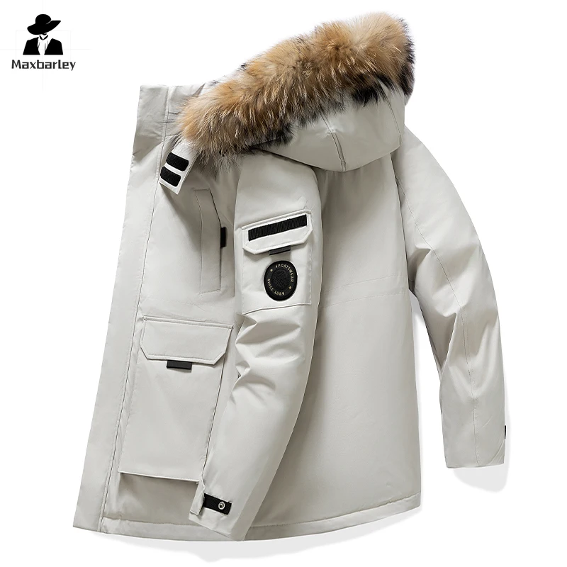 Luxury Down Jacket Men's 2024 Winter New Trendy 90% White Duck Down Warm Parka Male Hiking Skiing Long Removable Fur Collar Coat