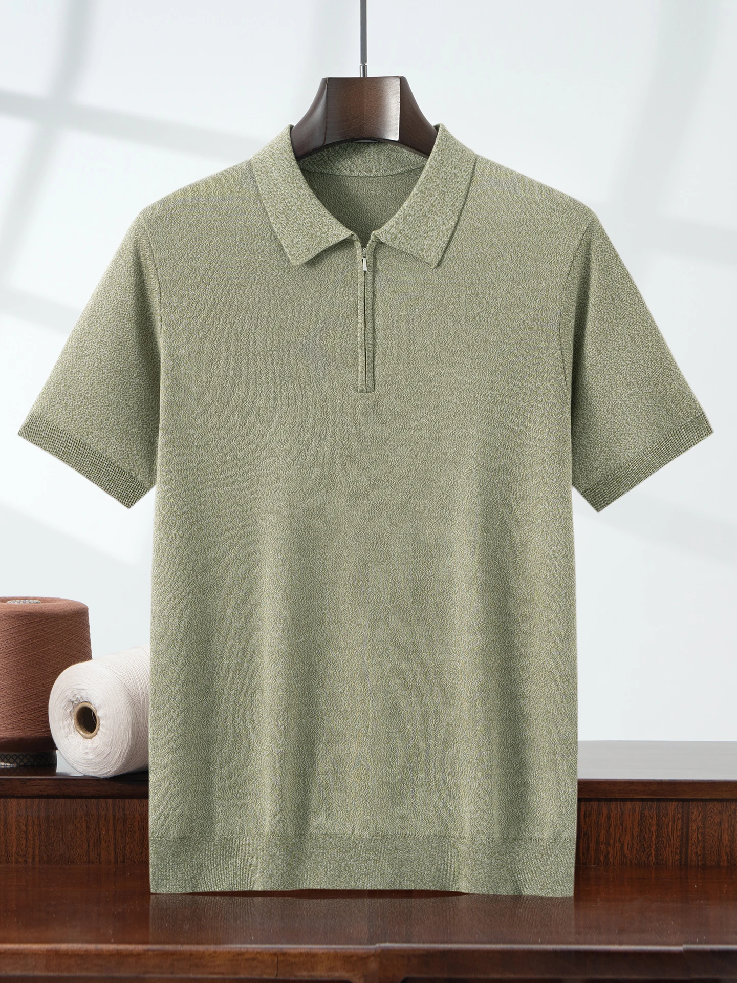

100% Lyocell Men's Half Zipper Polo Shirts Spring Summer Business Casual Knitted Short Sleeve POLOS Breathable T-Shirt Clothing