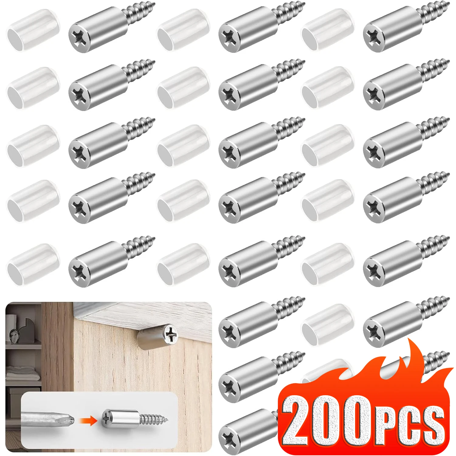 

5-200pcs Self Tapping Screw Layer Plate Holder Wardrobe Septum Brackets Fixed Screw Shelf Support Peg with Non-Slip Sleeves Nail