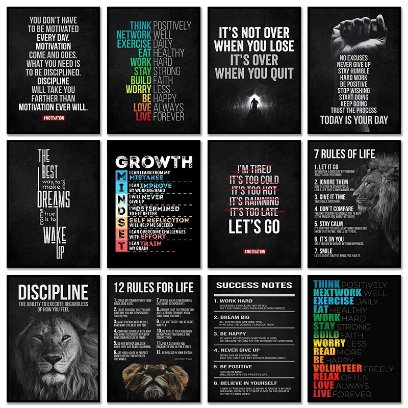 Motivational Quotes Success Poster Lion Mindset Is Everything Canvas Painting And Print Art Room Office Home Wall Picture Decor