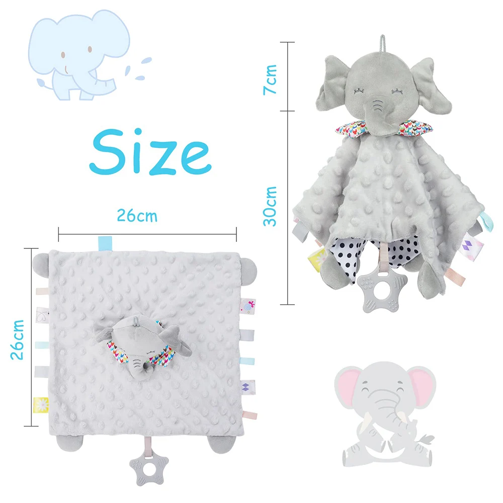 Baby Security Blanket Elephant with Tags Teether Rattles Mobile Soft Blanket Snuggle Toy Stuffed Animal for Babies Newborns Gift