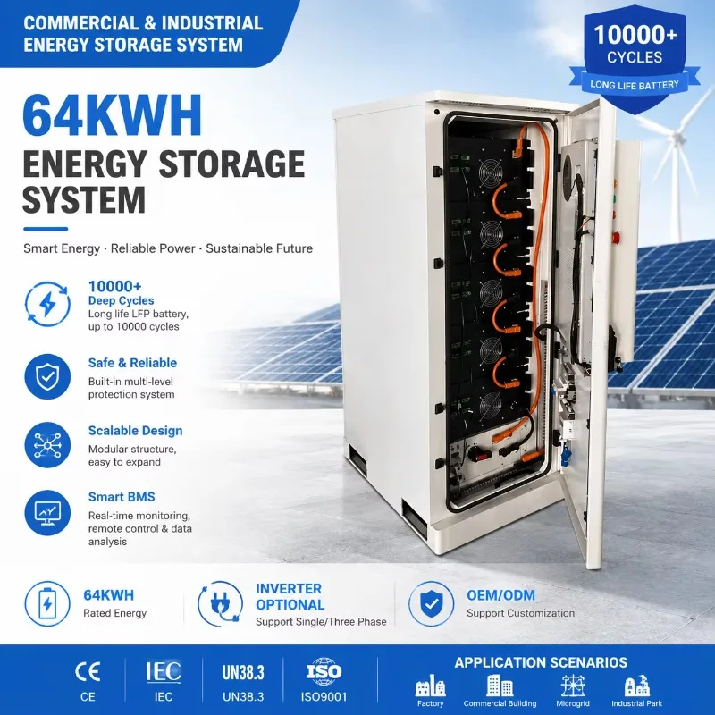 64kWh Home Energy Storage System 10000 Cycles LiFePO4 Battery Modular Scalable Solar ESS 3 Phase Inverter